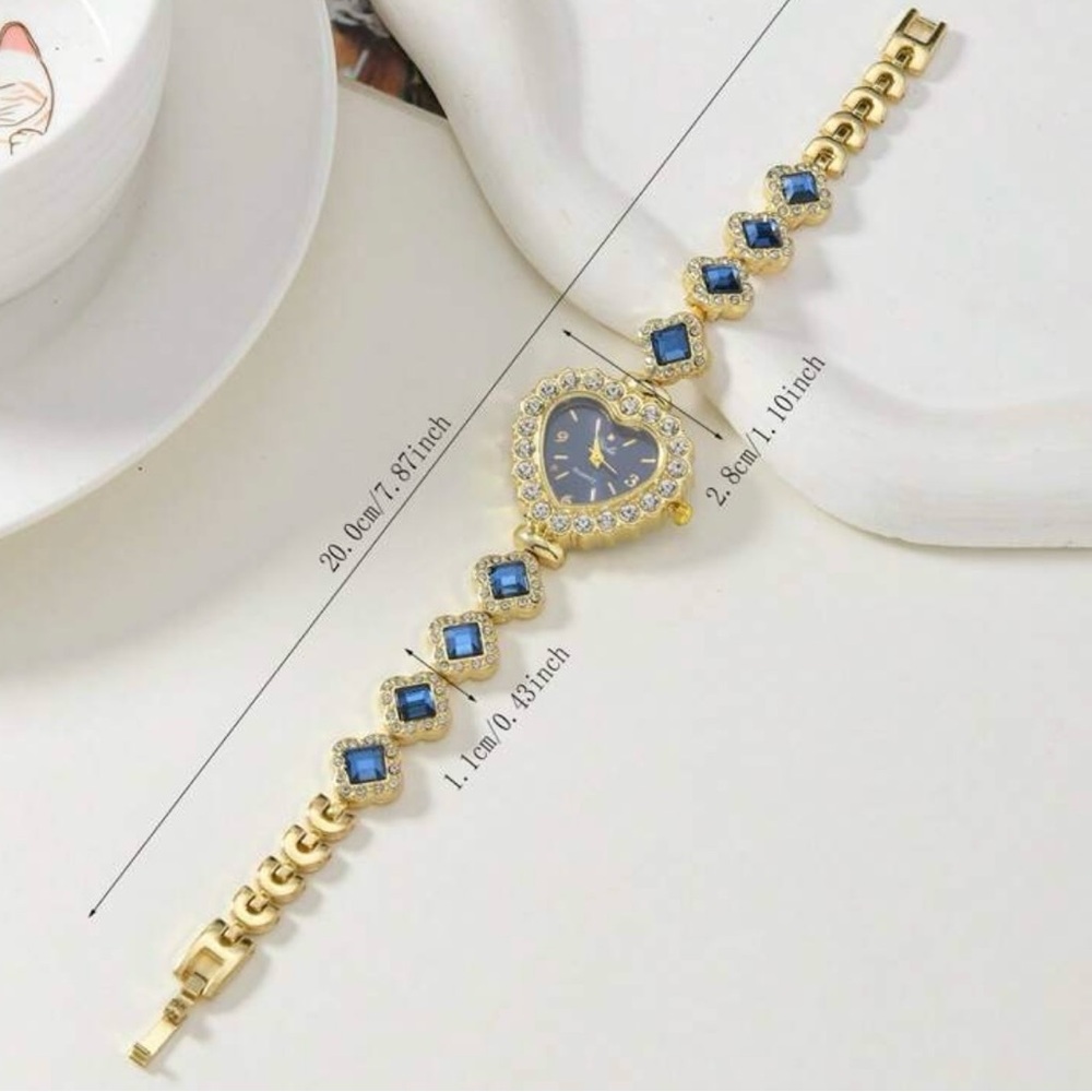 Glamorous Heart-Shaped Rhinestone Watch - Blue - Picture 3 of 4